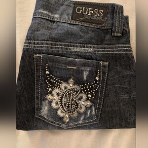 GUESS Women's Dark Blue Embellished Jeans